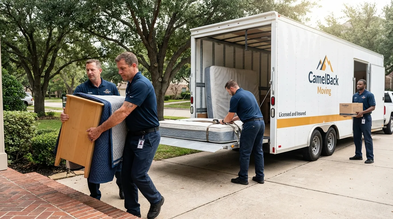 Crew loading residential truck for cross-state move from Seaside, OR