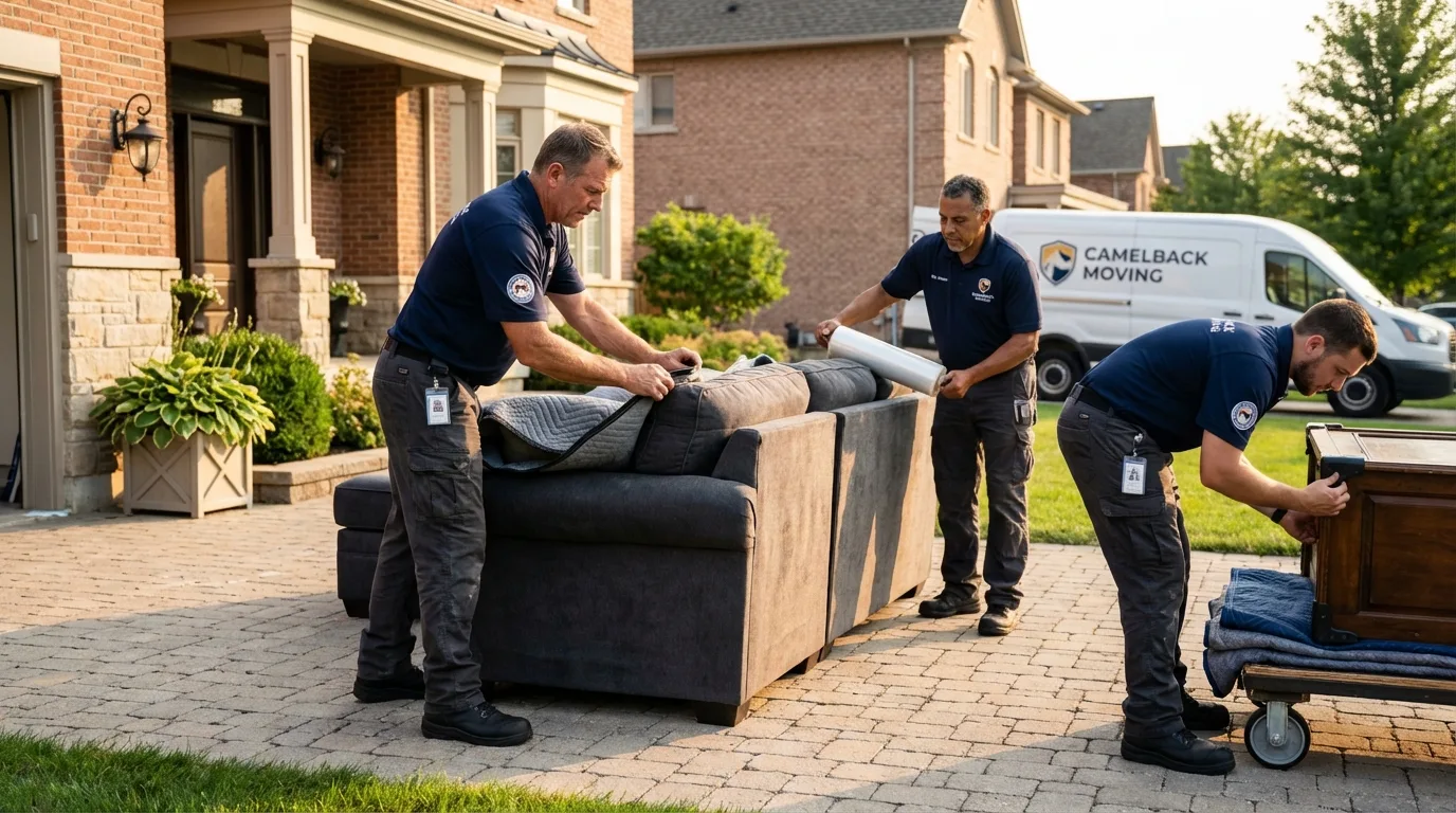 Large estate moving crew wrapping furniture in Seaside, OR